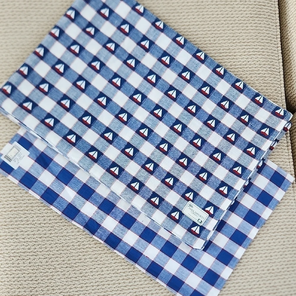 Blue and White Checkered Placemats with Sailboat Design, 5 All New 19 X 13